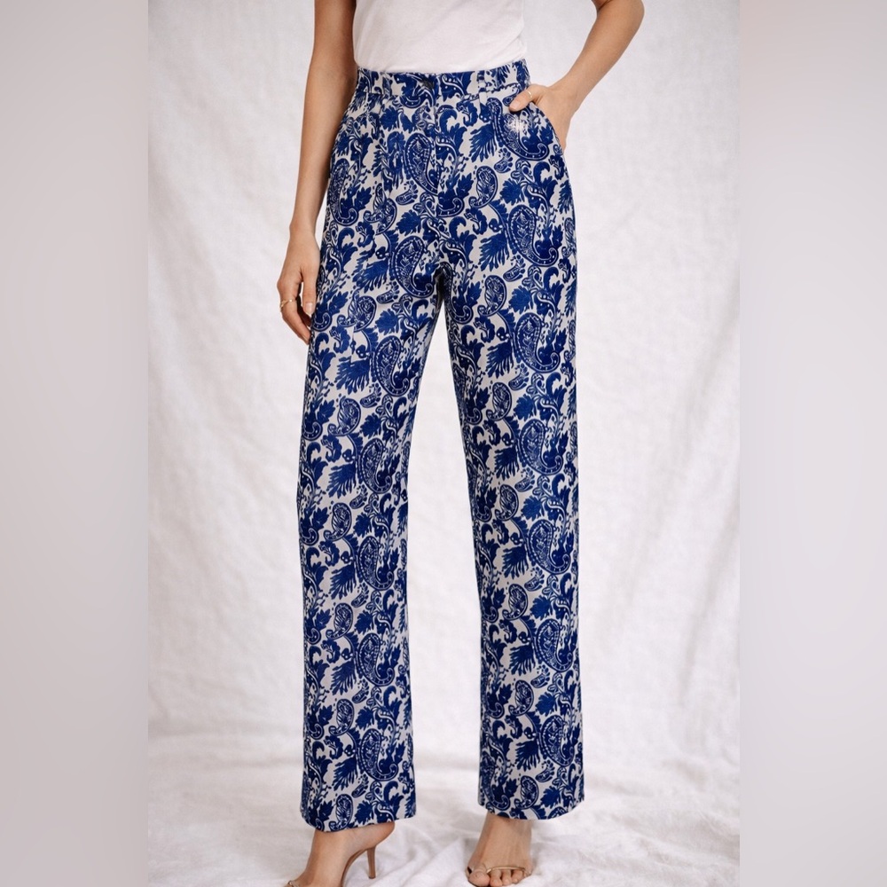 💙 ZARA Jacquard Paisley High Waisted Pant